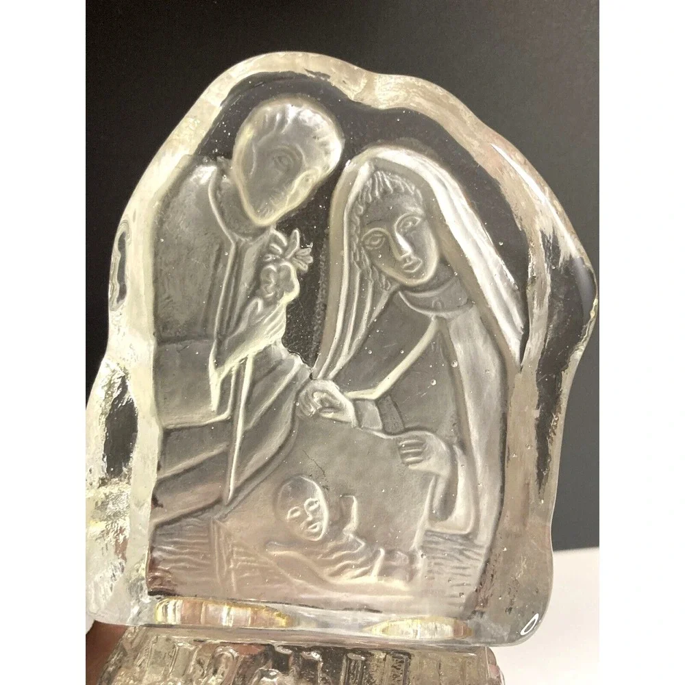 Vtg Frosted Glass Nativity‎ Tea Light Candle Holder Mary Joseph Baby Jesus 5